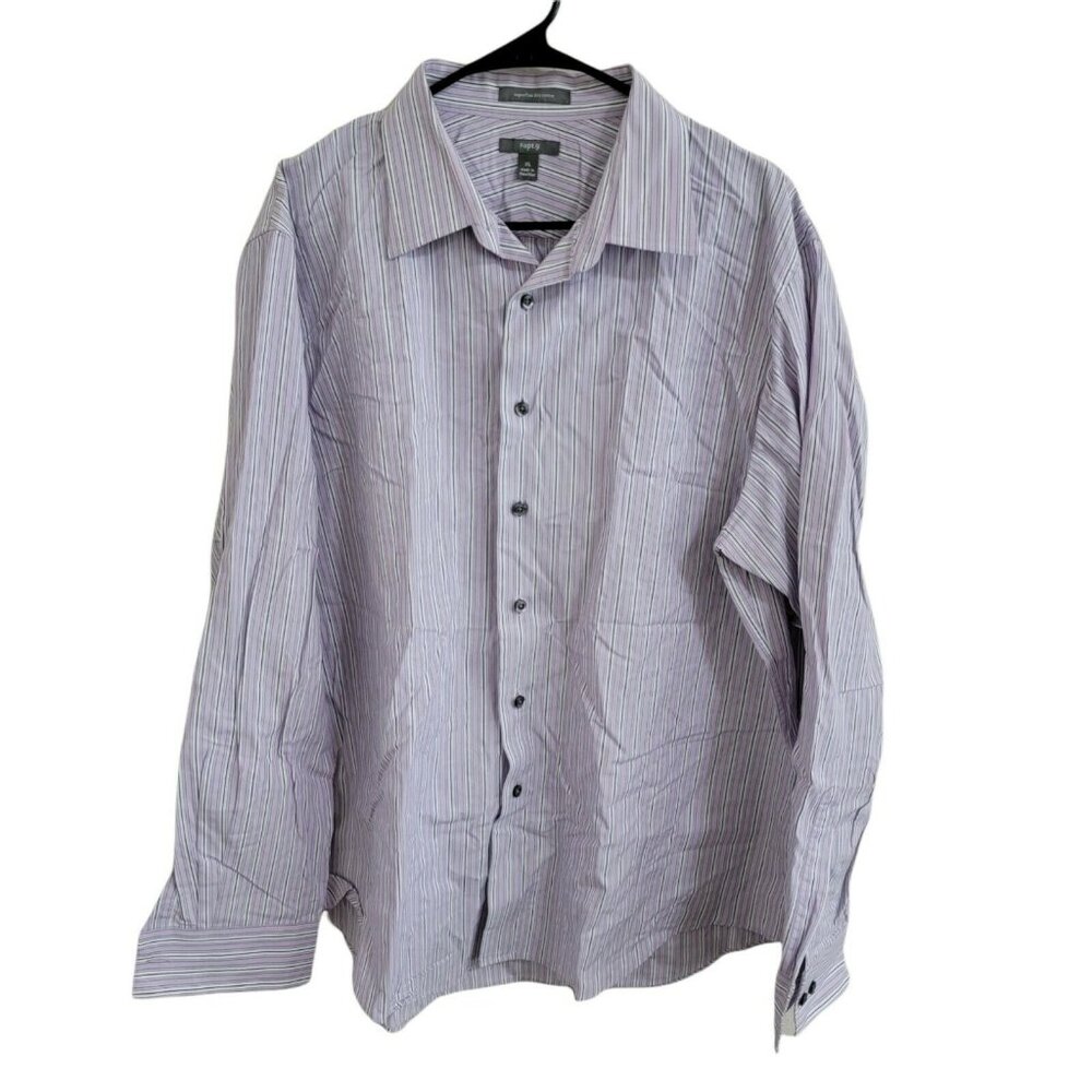 Apt 9 Button Front Shirt Mens XL Purple White Striped Long Sleeve Business